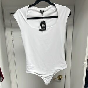 Express White Fitted Bodysuit Cap Sleeve Scoop Neck